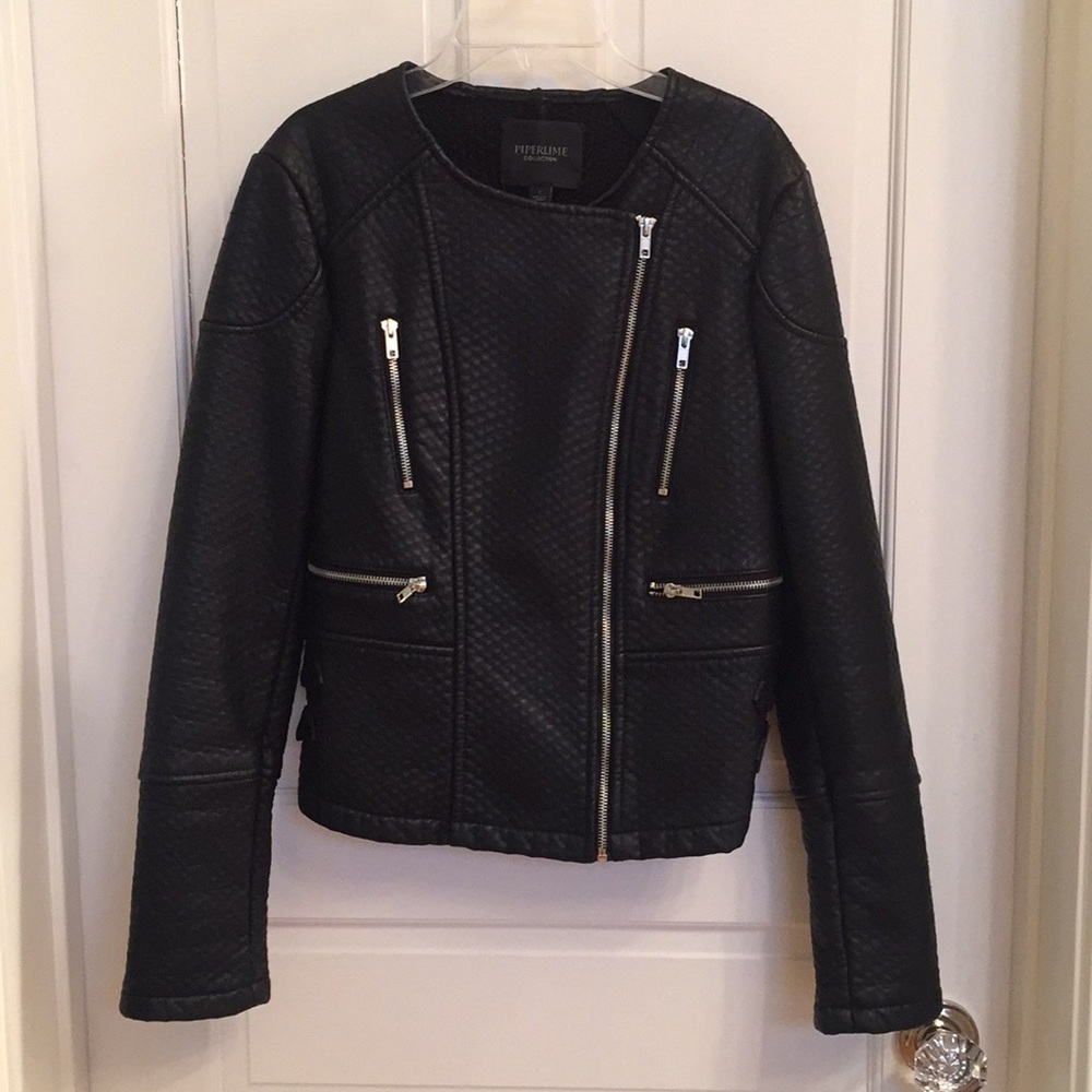 Faux Leather Coated Sweater Jacket